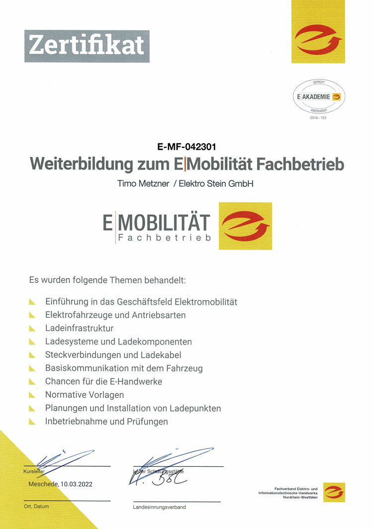 Zertifikat E|Mobilität